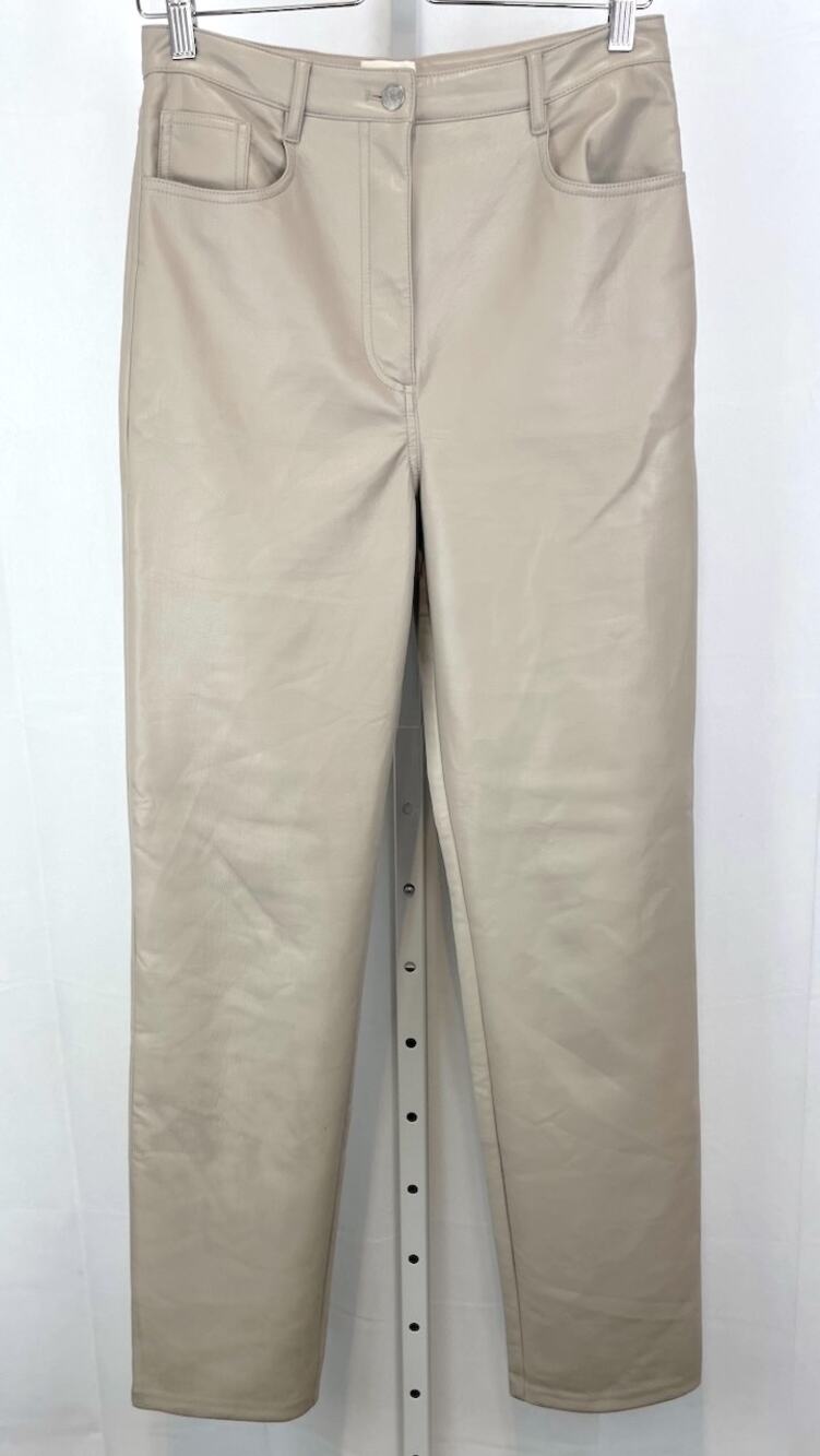 WILFRED Aritzia Malina High Rise Long Pants 82879 Vegan Leather Light Taupe 8